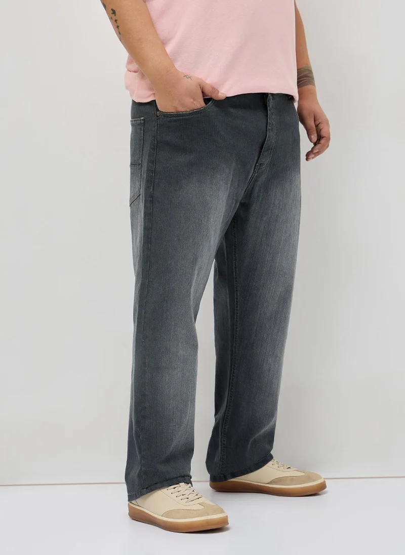 أوربانو فاشن Urbano Plus Men's Dark Grey Straight Fit Washed Denim Jeans Stretchable
